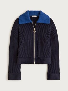 NWT J.Crew Colorblock collared full-zip sweater in wool